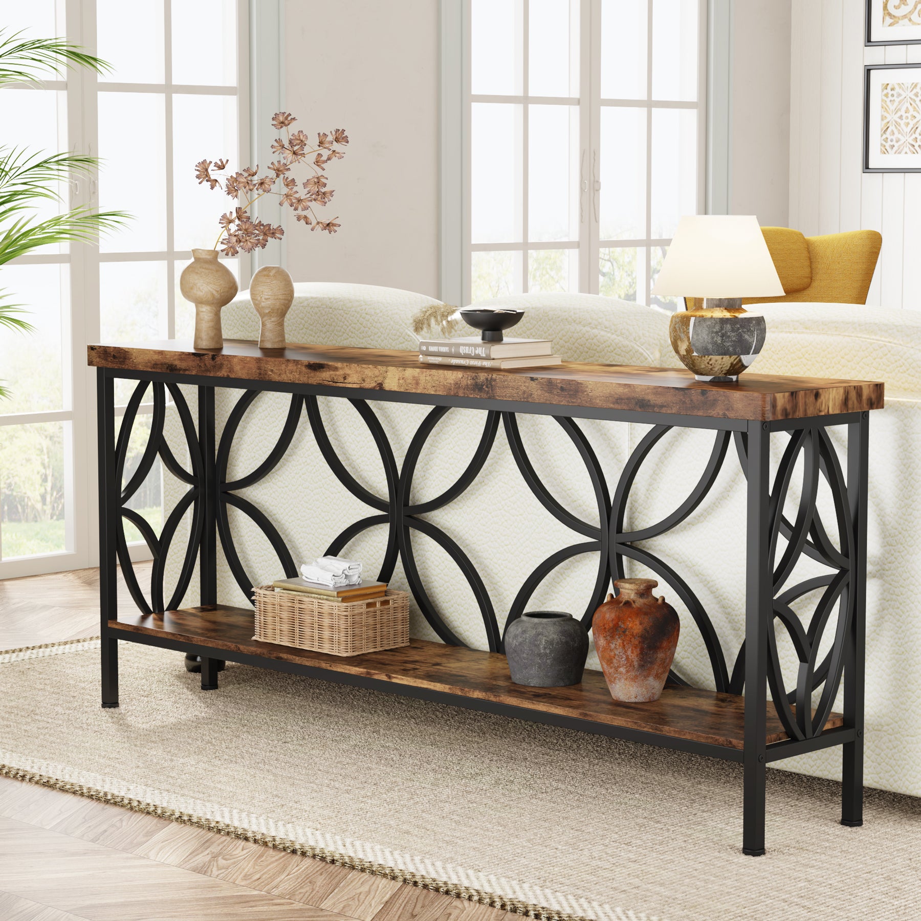 70.9" Console Tablel with Shelves for Entryway